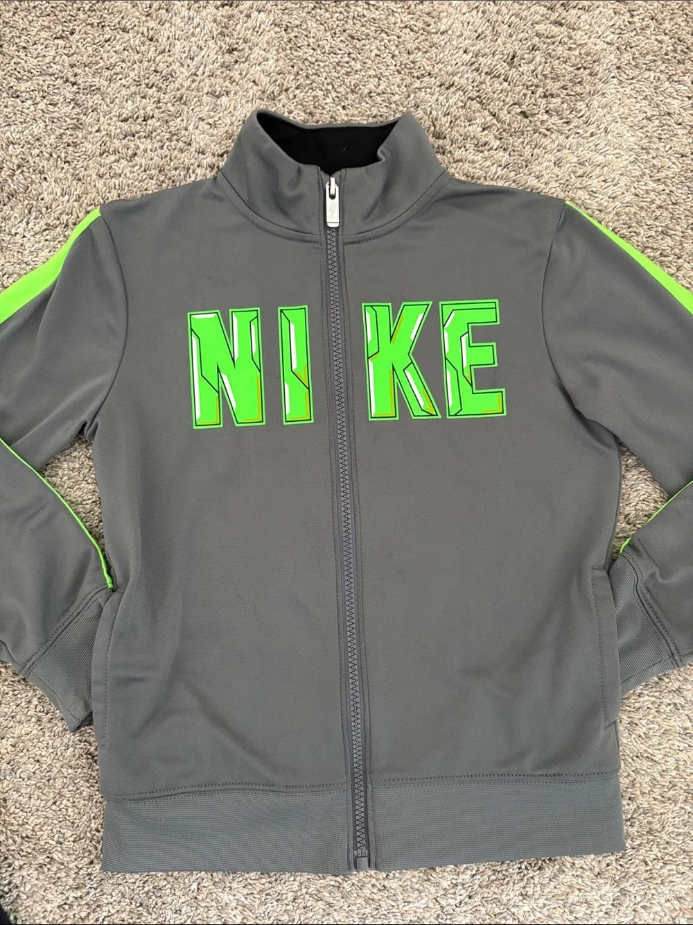 Nike Kids Gray Full-Zip Hoodie with Bright Green Logo